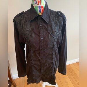Roar Y2K Men's Black Decorative Button Down Shirt 100% Cotton